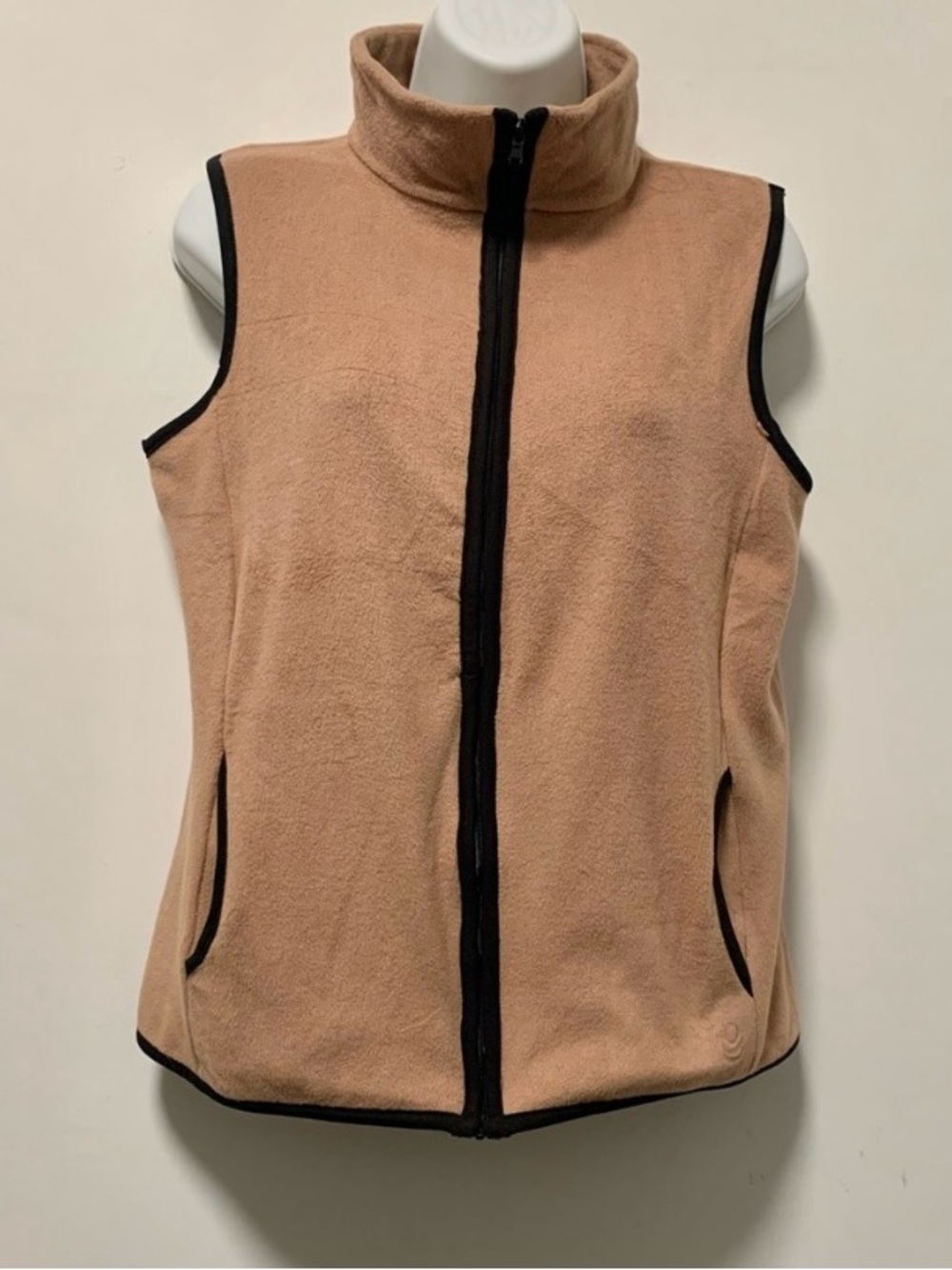 Women's Taupe Fleece Zip-Front Vest